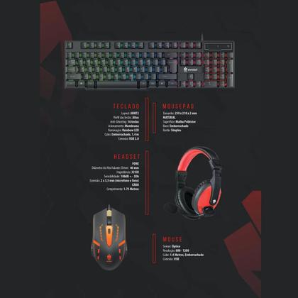 Imagem de Combo Gamer Kit Starter EG-51 Led Com Mouse Teclado Headset Mousepad - Evolut