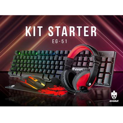 Imagem de Combo Gamer Kit Starter EG-51 Led Com Mouse Teclado Headset Mousepad - Evolut