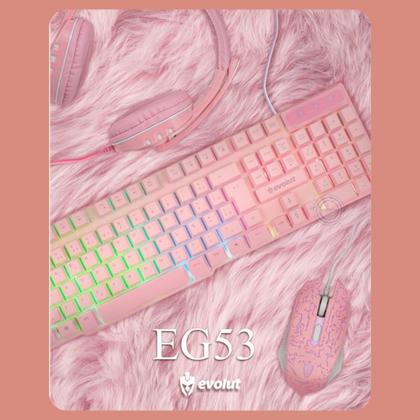 Imagem de Combo gamer rosa (teclado+mouse+fone) eg53 - evolut