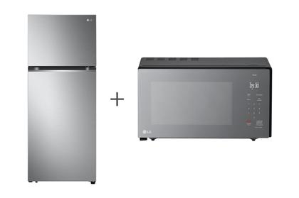 Imagem de Combo Geladeira LG Frost Free Inverter 395L Duplex Inox Look 110V + Micro-ondas LG Grill NeoChef 30 L 127V MG3097NR