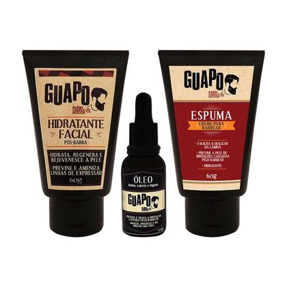 Imagem de COMBO Hidratante Facial Pós-Barba 60g + Óleo Pós Barba 30 mL + Espuma de Barbear 60g - Linha Guapo