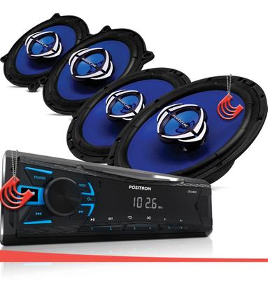 Imagem de Combo Kit Auto Radio Som Aparelho Automotivo Usb Bluetooth Positron + 4 Falantes Portas - 6" + 5"