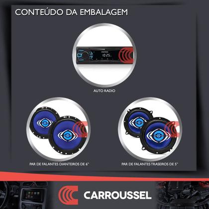 Imagem de Combo Kit Auto Radio Som Aparelho Automotivo Usb Bluetooth Positron + 4 Falantes Portas - 6" + 5"