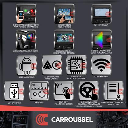 Imagem de Combo Kit Central Multimidia Android MP5 9 polegadas + Camera de ré + Moldura Nova Strada