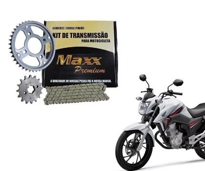 Imagem de Combo Kit Relação Maxx + Kit Bucha Coroa + Lona Traseira Cobreq Cg Titan Fan 150 Mix Flex Ano 2004 Até 2015