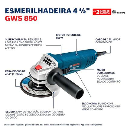 Imagem de Combo Martelete Perfurador Rompedor - GBH2-24 D + Esmerilhadeira Angular 110 Volts - GWS850 - BOSCH
