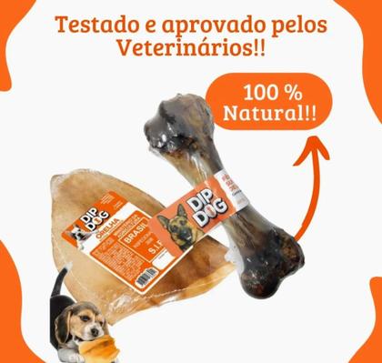 Imagem de Combo Modedor Petisco Natural Orelha Bovina Desidratadas E 1 Osso Fêmur Suino