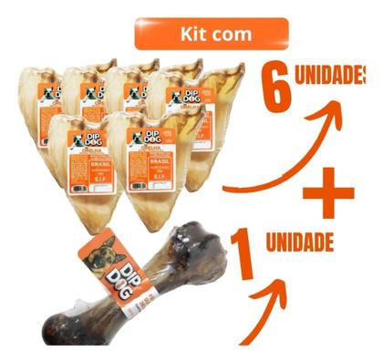 Imagem de Combo Modedor Petisco Natural Orelha Bovina Desidratadas E 1 Osso Fêmur Suino