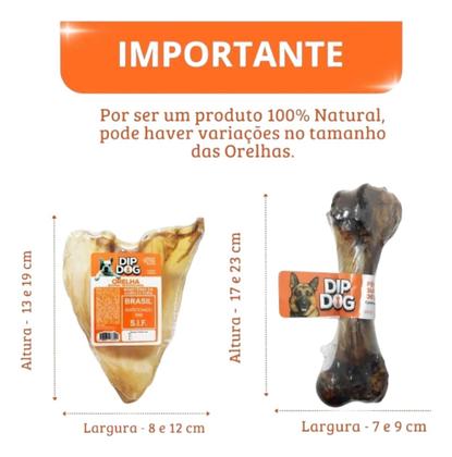 Imagem de Combo Modedor Petisco Natural Orelha Bovina Desidratadas E 1 Osso Fêmur Suino