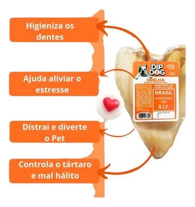 Imagem de Combo Modedor Petisco Natural Orelha Bovina Desidratadas E 1 Osso Fêmur Suino