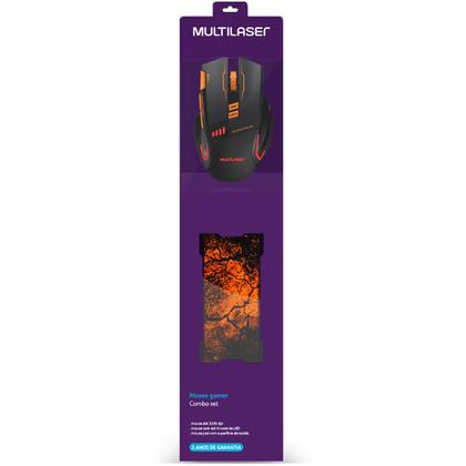 Imagem de Combo Mouse Gamer 3200 Dpi Usb e Mousepad Laranja Mo256