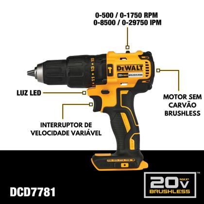 Imagem de Combo Parafusadeira 20V MAX DCD7781 + Impacto 1/4" DCF7871 com 4 Baterias 2Ah - DCK276D2-BR