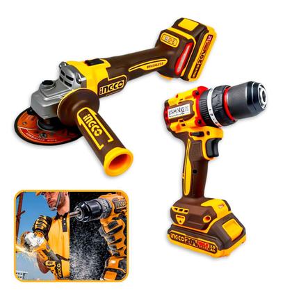 Imagem de Combo Parafusadeira de Impacto Á Bateria 20V Com Esmerilhadeira 115mm C/ 1 Bateria 2 AH e 1 Bateria 4 Ah Profisisonal Ingco
