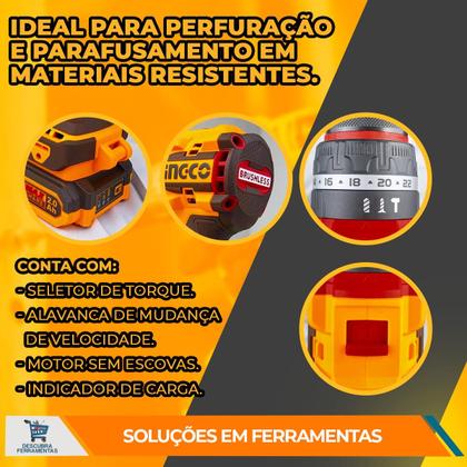 Imagem de Combo Parafusadeira de Impacto Á Bateria 20V Com Esmerilhadeira 115mm C/ 1 Bateria 2 AH e 1 Bateria 4 Ah Profisisonal Ingco