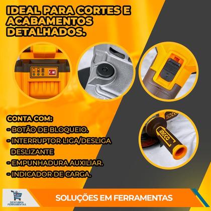 Imagem de Combo Parafusadeira de Impacto Á Bateria 20V Com Esmerilhadeira 115mm C/ 1 Bateria 2 AH e 1 Bateria 4 Ah Profisisonal Ingco