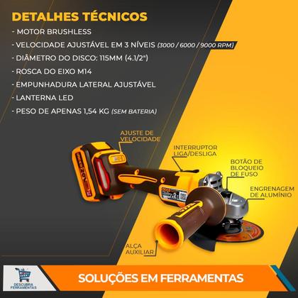Imagem de Combo Parafusadeira de Impacto Á Bateria 20V Com Esmerilhadeira 115mm C/ 1 Bateria 2 AH e 1 Bateria 4 Ah Profisisonal Ingco