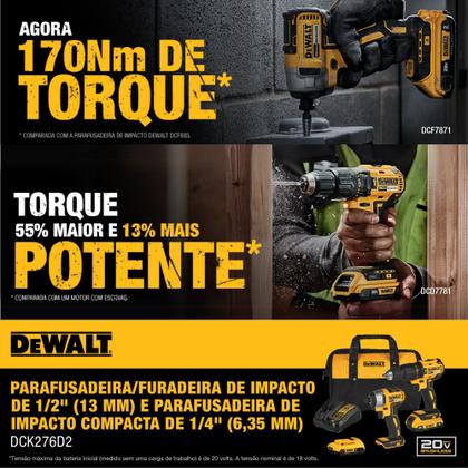 Imagem de Combo Parafusadeira/Furadeira 20V MAX + Impacto DCK276D2-BR com 4 Baterias 2Ah e Carregador Bivolt