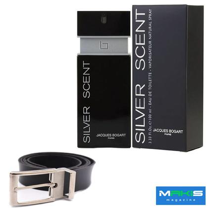 Imagem de Combo Presente Perfume Silver Masculino Scent 100ml + Cinto Material Sintético Masculino