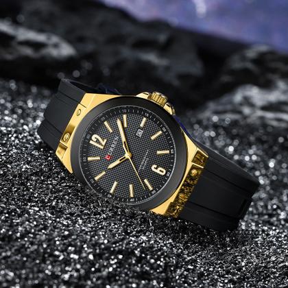 Imagem de Combo Relógio Casual Masculino Curren Gold + Chaveiro Trena