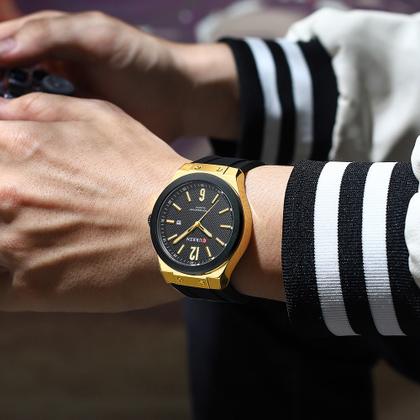 Imagem de Combo Relógio Casual Masculino Curren Gold + Chaveiro Trena