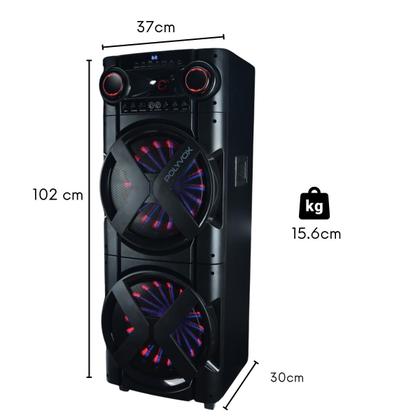 Imagem de Combo Torre Som Amplificada Polyvox Xt-2000t + 2 Mic sem Fio