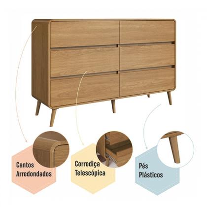 Imagem de Cômda Infantil Curve 6 Gavetas Carvalho Xingu - Completa Móveis