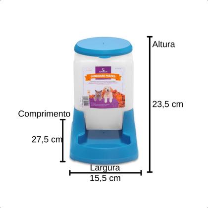 Imagem de Comedouro Automatico 3L Azul Cães Cachorros Gatos Pratico