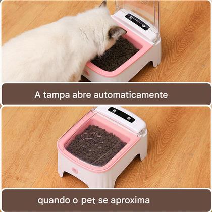 Imagem de Comedouro Automatico Pet Cao Gato Cachorro Raçao Sensor Movimento Presença Temporizador Programavel Animal de Estimaçao