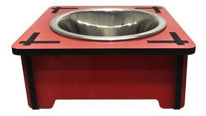 Imagem de Comedouro Bebedouro Cachorro Gato MDF Vermelho Tigela Inox 480ml 6cm