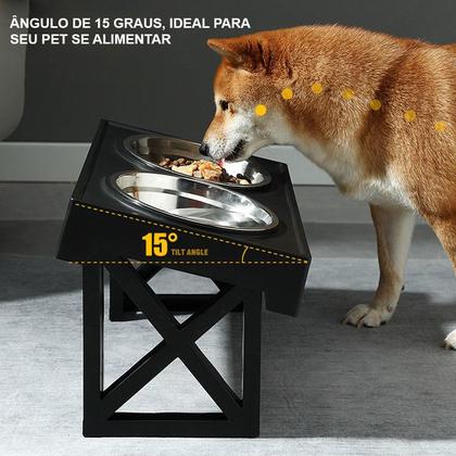 Imagem de Comedouro Bebedouro Duplo Pet Elevado Inox Cães Ajustável