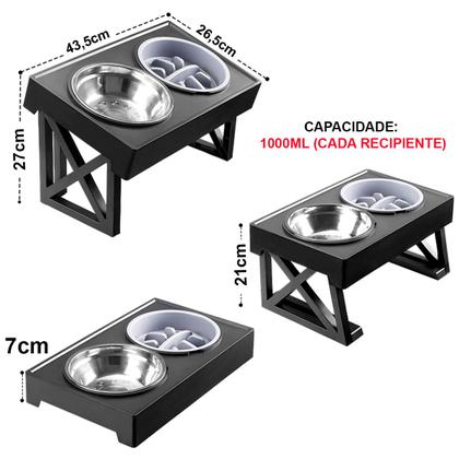 Imagem de Comedouro Bebedouro Duplo Pet Elevado Inox Cães Ajustável