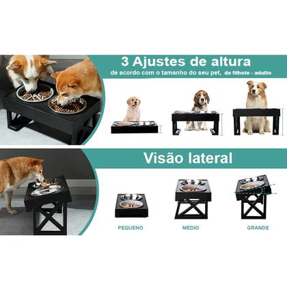 Imagem de Comedouro Bebedouro Duplo Pet Elevado Inox Cães Ajustável