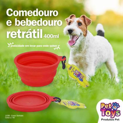 Imagem de Comedouro Bebedouro Retrátil Para Cães e Gatos 400 ml Azul