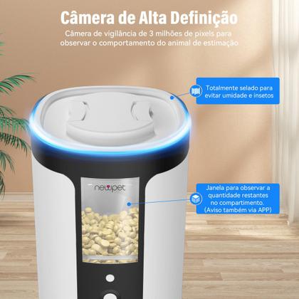 Imagem de Comedouro Cachorro Gato Inteligente Pet Alimentador Robotizado 4L APP Câmera Comando de Voz e Temporizador