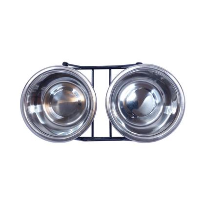 Imagem de Comedouro Chalesco Duplo Inox com base - Tamanhos 240ml, 480ml e 1L - para Cachorro e Gato