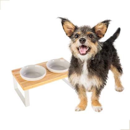 Imagem de Comedouro elevado Mádela duplo P branco porcelana cachorro gato