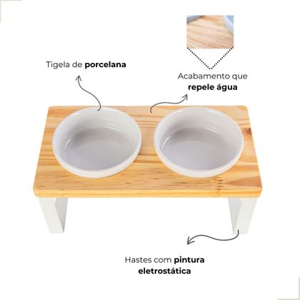 Imagem de Comedouro elevado Mádela duplo P branco porcelana cachorro gato