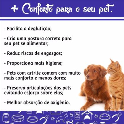 Imagem de Comedouro P/ Gato Cachorro Pet Elevado 4 Potes Madeira Desenhada