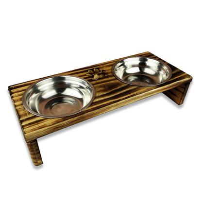 Comedouro P/ Gato Cachorro Pet Elevado Duplo 2 Potes Madeira Desenhada - JKVERAS Imagem de Comedouro P/ Gato Cachorro Pet Elevado Duplo 2 Potes Madeira Desenhada