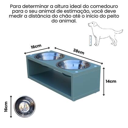 Imagem de Comedouro Para Cachorro Gato Duplo Elevado Pet MDF Luke - Inox - Verde