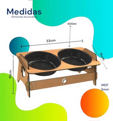 Imagem de Comedouro Pet MDF Tijela Duplo 400ml Plastico Removível