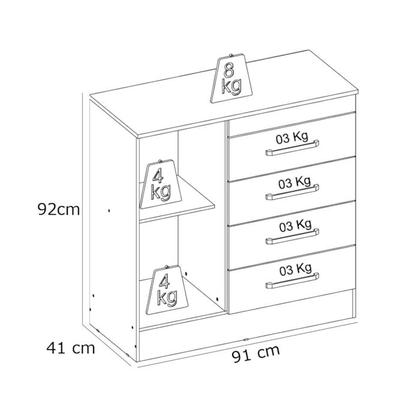 Imagem de Comoda 04 Gavetas Montevideu Branco Rosa Flex Demobile