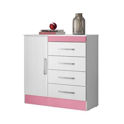 Imagem de Comoda 04 Gavetas Montevideu Branco Rosa Flex Demobile