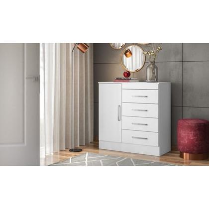 Imagem de Comoda 04 Gavetas Montevideu Branco Rosa Flex Demobile