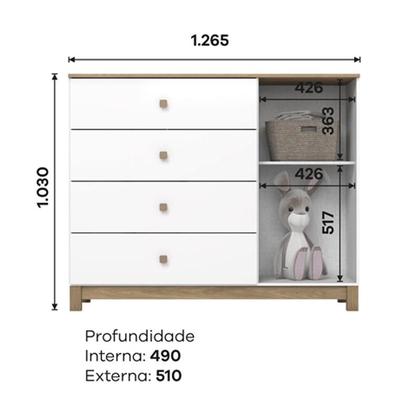 Imagem de Cômoda 1 Porta 4 Gavetas Aconchego Branco/Jequitibá HP