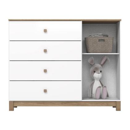 Imagem de Cômoda 1 Porta 4 Gavetas Aconchego Branco/Jequitibá HP