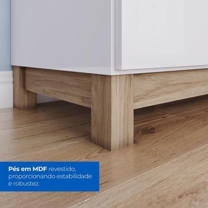 Imagem de Cômoda 1 Porta 4 Gavetas com Frentes em MDF Vidro Branco/Jequitibá HP Aconchego