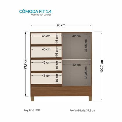Imagem de Cômoda 1 Porta 4 Gavetas com Pés