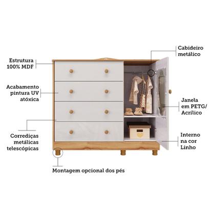 Imagem de Cômoda 1 Porta 4 Gavetas MDF Noah Móveis Peroba