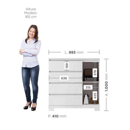 Imagem de Cômoda 1 Porta 4 Gavetas Vega Estilo Moderno Branco